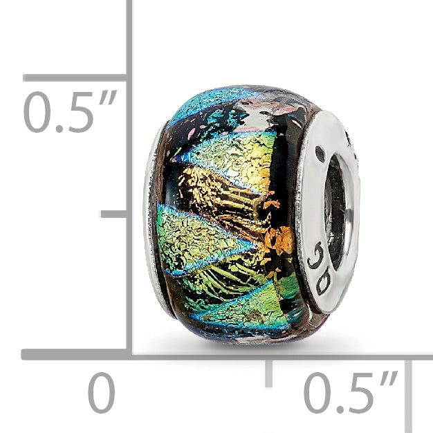 Sterling Silver 925 Antiqued Bead with Green Dichroic Glass  Elegant, Handcrafted Style