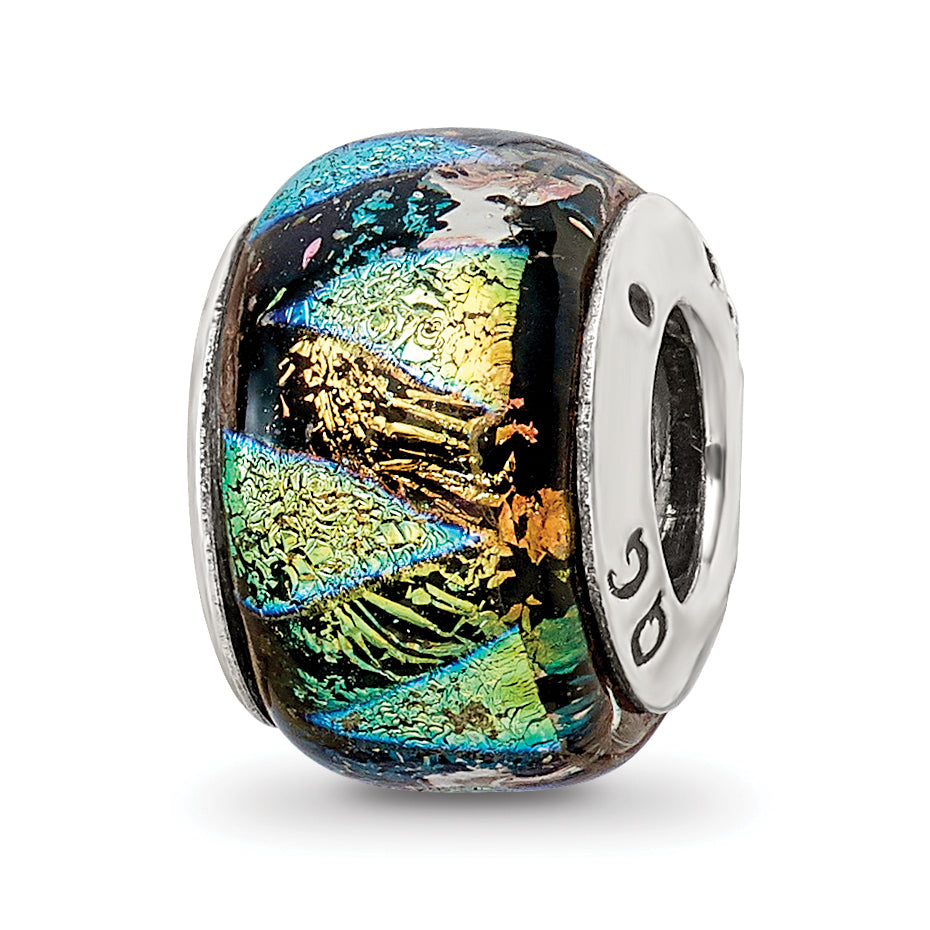 Sterling Silver Reflections Green Dichroic Glass Bead Main image