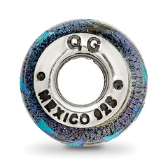 Sterling Silver 925 Blue Dichroic Glass Bead with Antiqued Finish