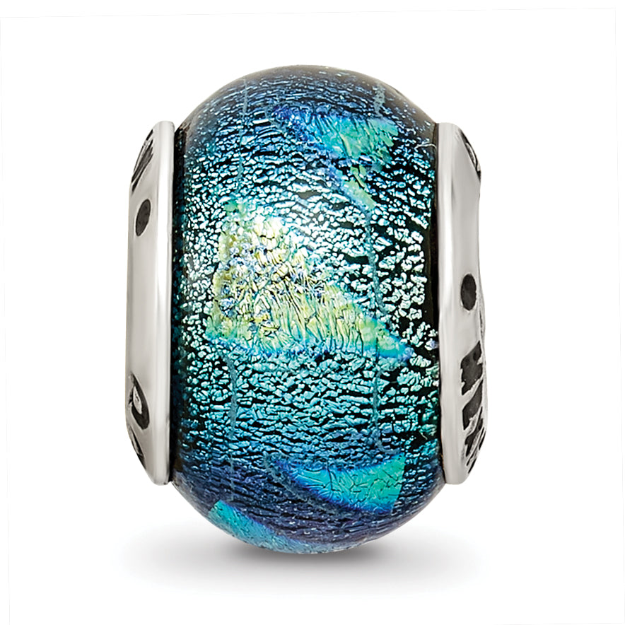 Sterling Silver Reflections Blue Dichroic Glass Bead