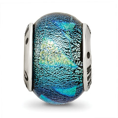 Sterling Silver 925 Blue Dichroic Glass Bead with Antiqued Finish