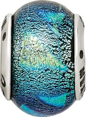 Sterling Silver 925 Blue Dichroic Glass Bead with Antiqued Finish