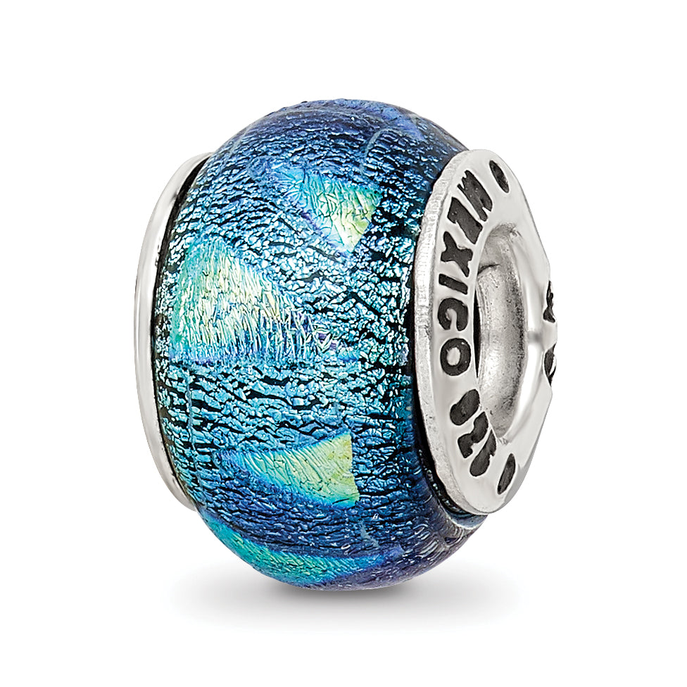 Sterling Silver Reflections Blue Dichroic Glass Bead