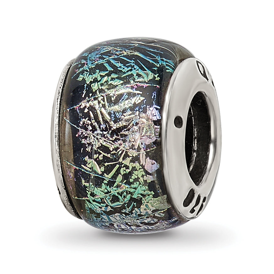 Sterling Silver 925 Dichroic Glass Bead with Antiqued Finish, 4mm Opening