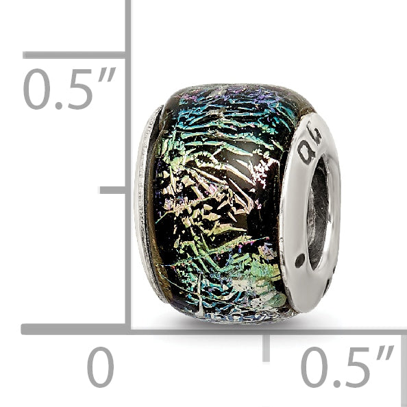 Sterling Silver 925 Dichroic Glass Bead with Antiqued Finish, 4mm Opening