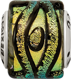 Sterling Silver 925 Glass Bead with Yellow Dichroic Accents Antique Finish