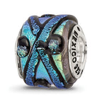 Sterling Silver Reflections Bead with Green Dichroic Glass and Antiqued Finish