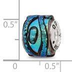 Sterling Silver Reflections Bead with Green Dichroic Glass and Antiqued Finish