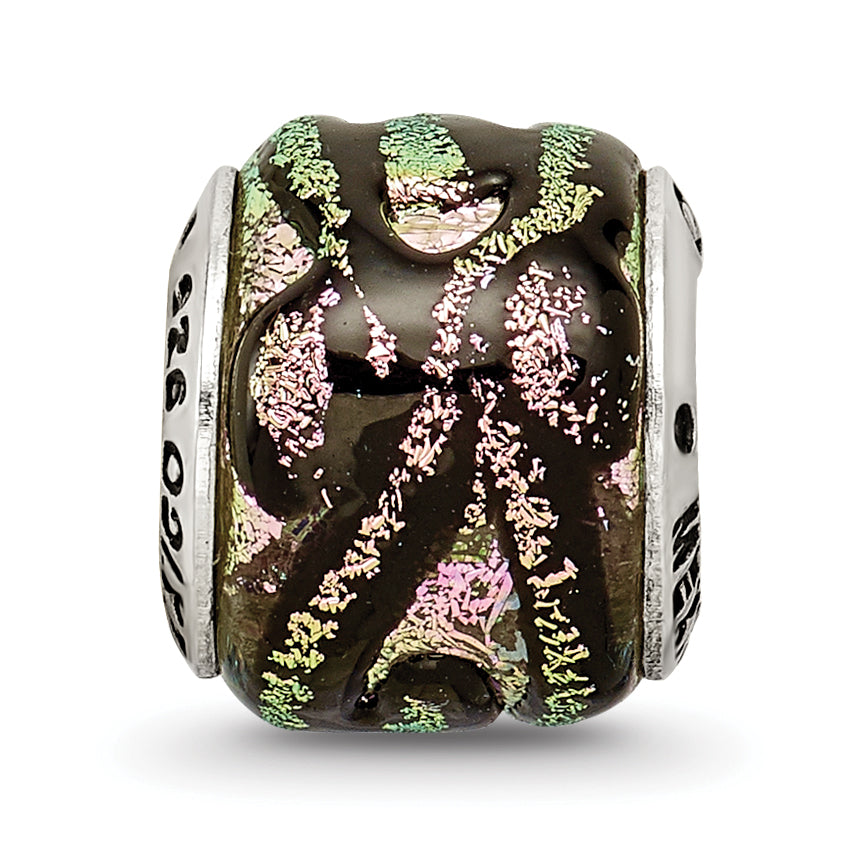 Sterling Silver 925 Pink Dichroic Glass Bead with Antiqued Finish Elegant Style