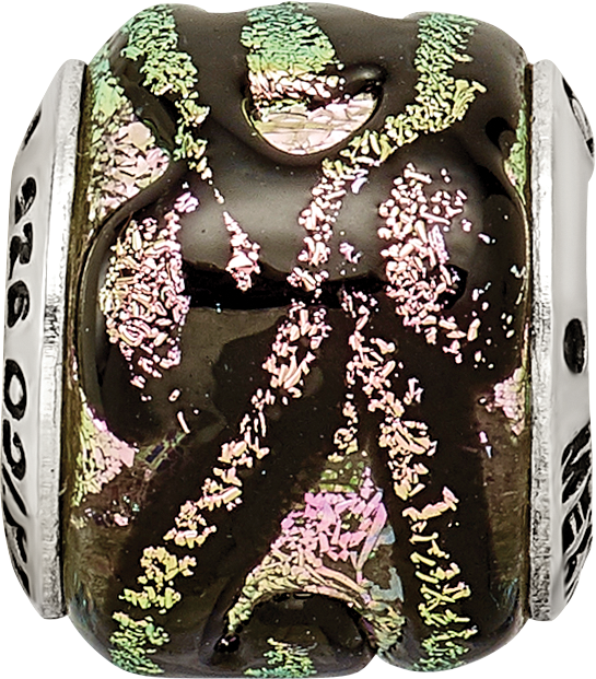 Sterling Silver 925 Pink Dichroic Glass Bead with Antiqued Finish Elegant Style