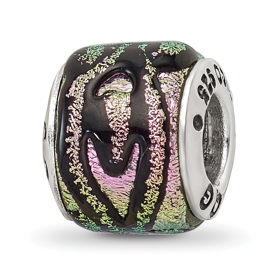 Sterling Silver 925 Pink Dichroic Glass Bead with Antiqued Finish Elegant Style