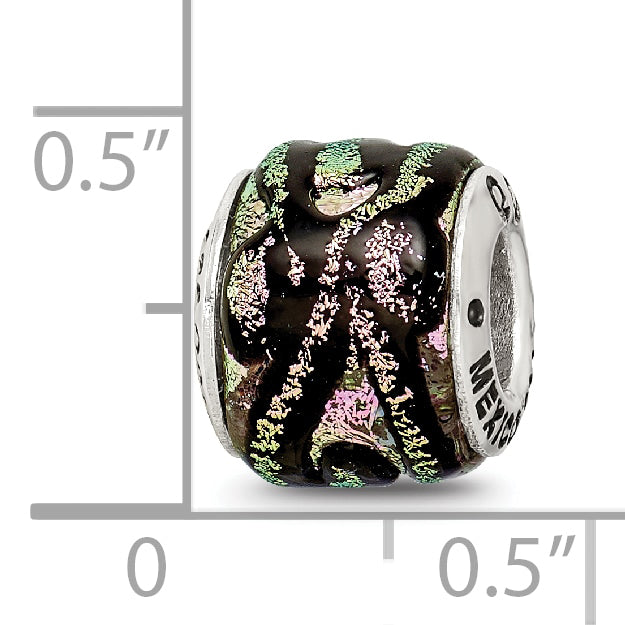 Sterling Silver 925 Pink Dichroic Glass Bead with Antiqued Finish Elegant Style
