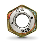 Sterling Silver 925 Orange Dichroic Glass Bead with Antiqued Finish Elegant Charm