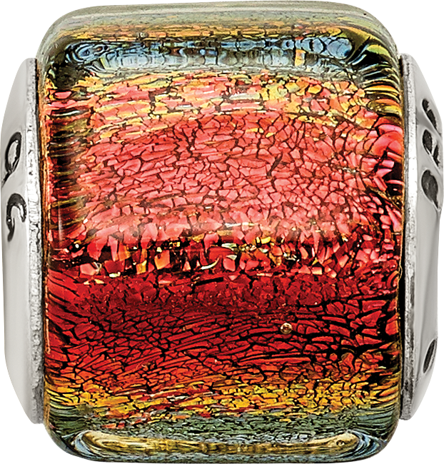 Sterling Silver 925 Orange Dichroic Glass Bead with Antiqued Finish Elegant Charm