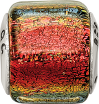 Sterling Silver 925 Orange Dichroic Glass Bead with Antiqued Finish Elegant Charm