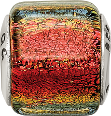 Sterling Silver 925 Orange Dichroic Glass Bead with Antiqued Finish Elegant Charm