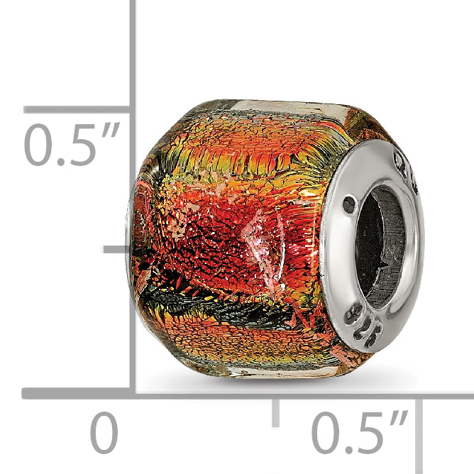 Sterling Silver 925 Orange Dichroic Glass Bead with Antiqued Finish Elegant Charm