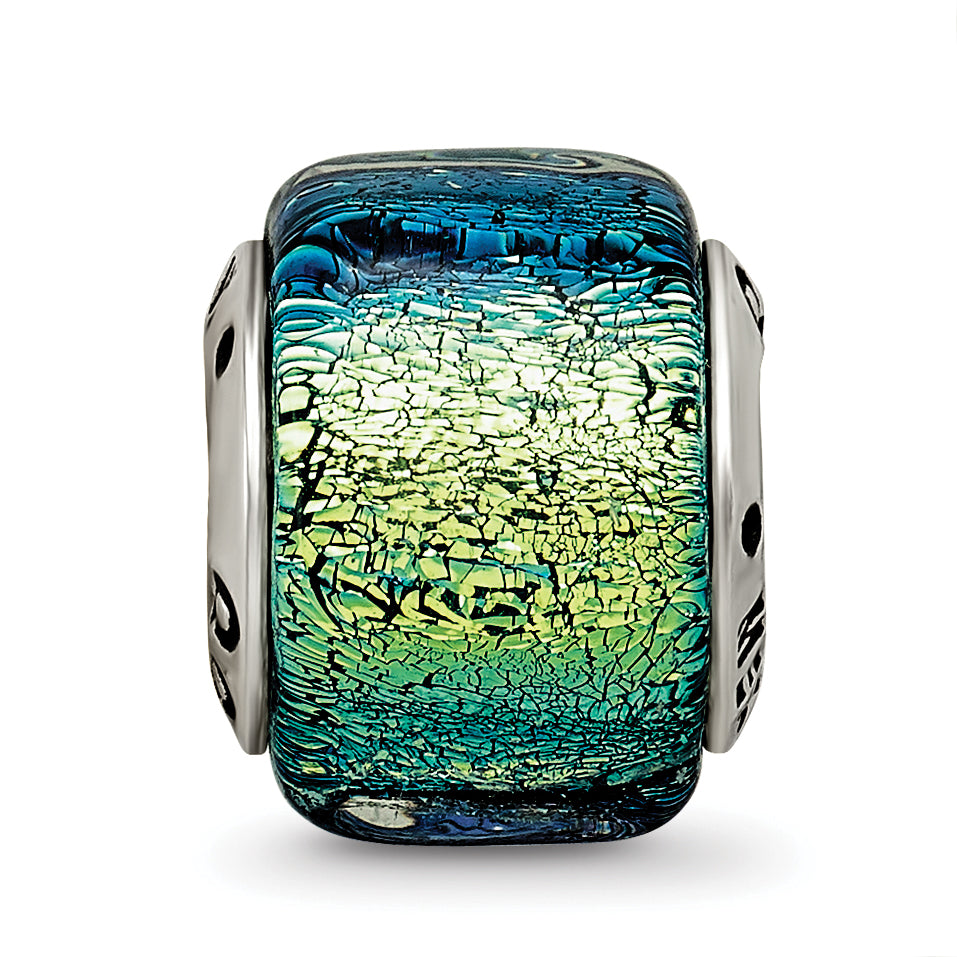 Yellow Dichroic Glass Bead Charm in Sterling Silver