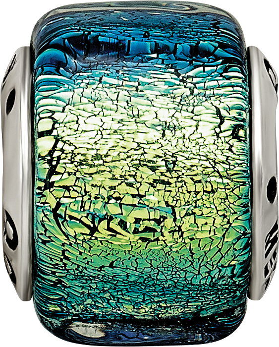 Yellow Dichroic Glass Bead Charm in Sterling Silver