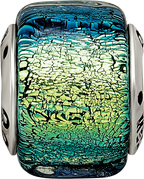 Yellow Dichroic Glass Bead Charm in Sterling Silver
