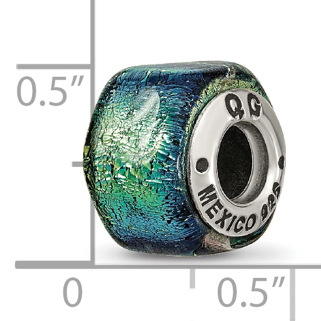 Yellow Dichroic Glass Bead Charm in Sterling Silver