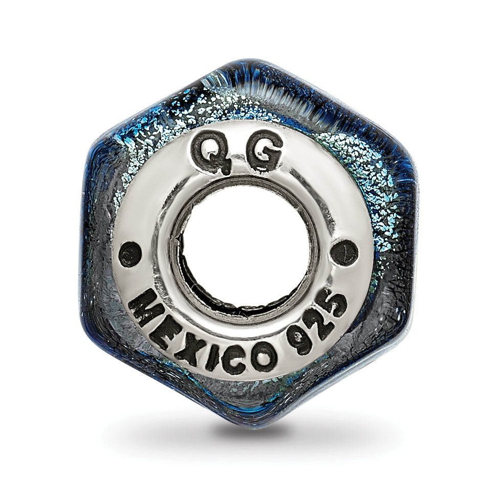Sterling Silver 925 Antiqued Blue Dichroic Glass Bead Elegant Artisan Design Secondary image