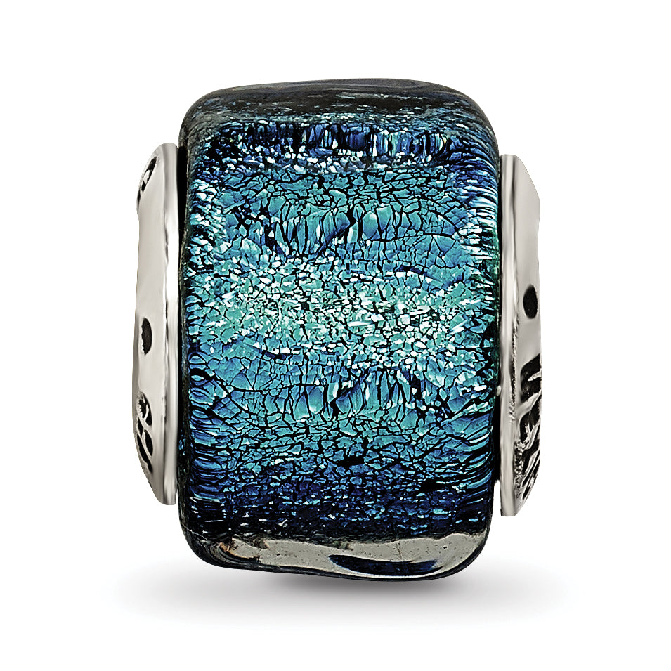 Sterling Silver Reflections Blue Dichroic Glass Bead