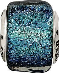 Sterling Silver 925 Antiqued Blue Dichroic Glass Bead Elegant Artisan Design