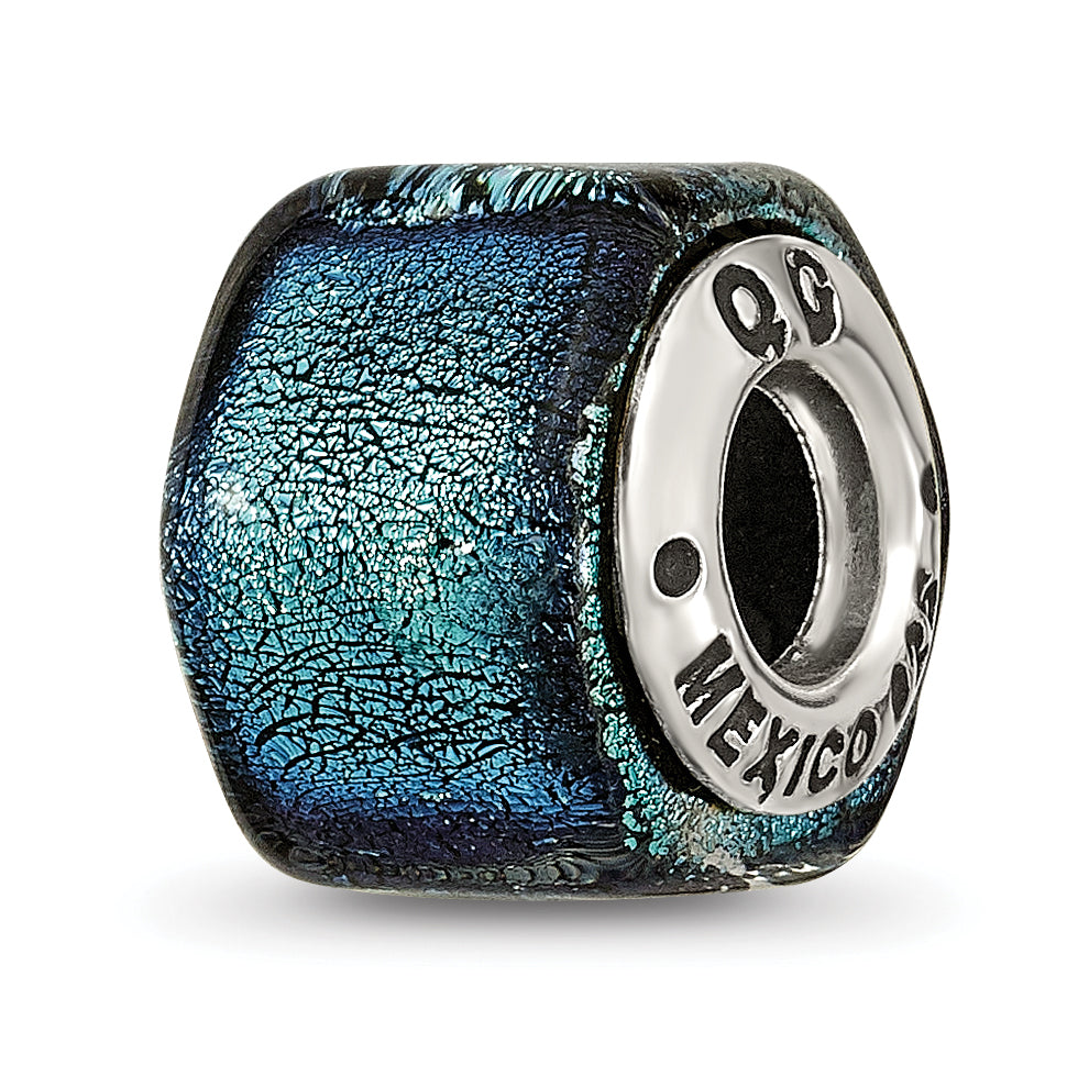 Sterling Silver Reflections Blue Dichroic Glass Bead Main image