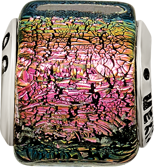 Sterling Silver Dichroic Glass Bead with Antiqued Finish Elegant Multicolor Design
