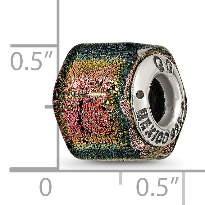 Sterling Silver Dichroic Glass Bead with Antiqued Finish Elegant Multicolor Design