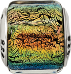 Sterling Silver 925 Rainbow Dichroic Glass Bead with Antiqued Finish