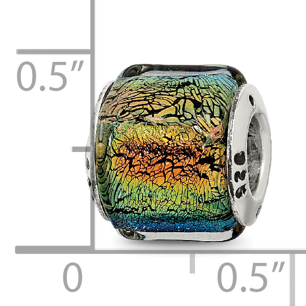 Sterling Silver 925 Rainbow Dichroic Glass Bead with Antiqued Finish