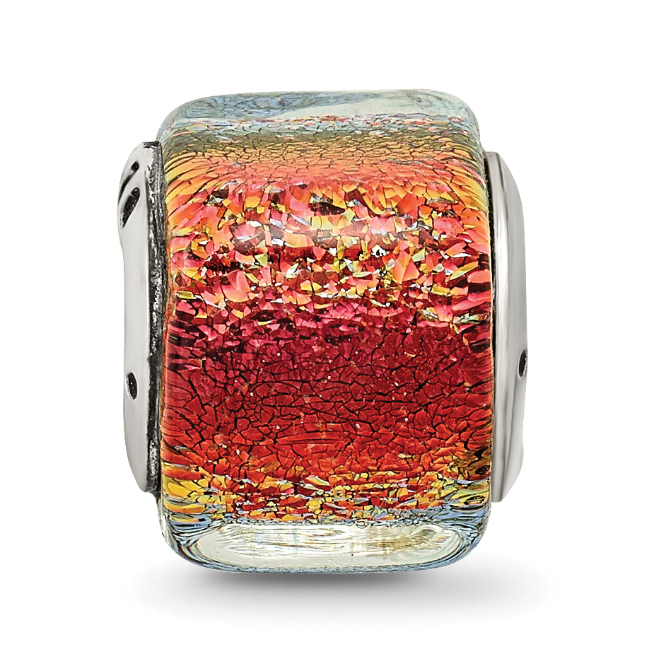 Sterling Silver Reflections Orange Dichroic Glass Square Bead
