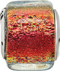 Sterling Silver Reflections Orange Dichroic Glass Square Bead