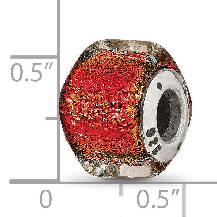 Sterling Silver 925 Square Bead with Antiqued Finish and Dichroic Glass