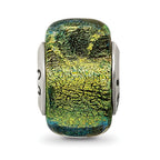 Sterling Silver 925 Yellow Dichroic Glass Bead with Antiqued Finish