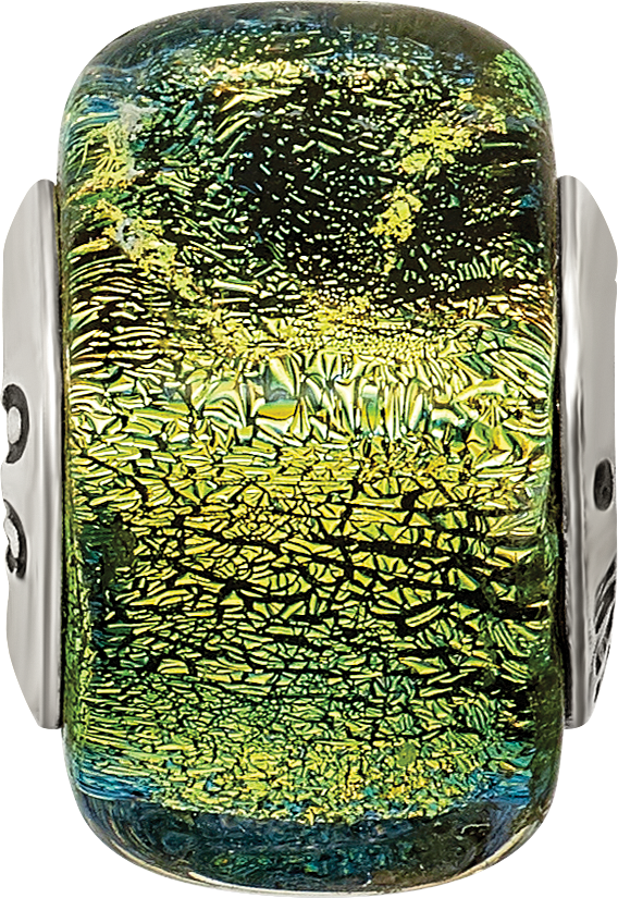 Sterling Silver 925 Yellow Dichroic Glass Bead with Antiqued Finish