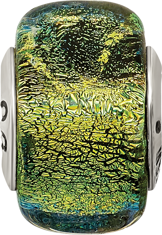 Sterling Silver Reflections Yellow Dichroic Glass Square Bead