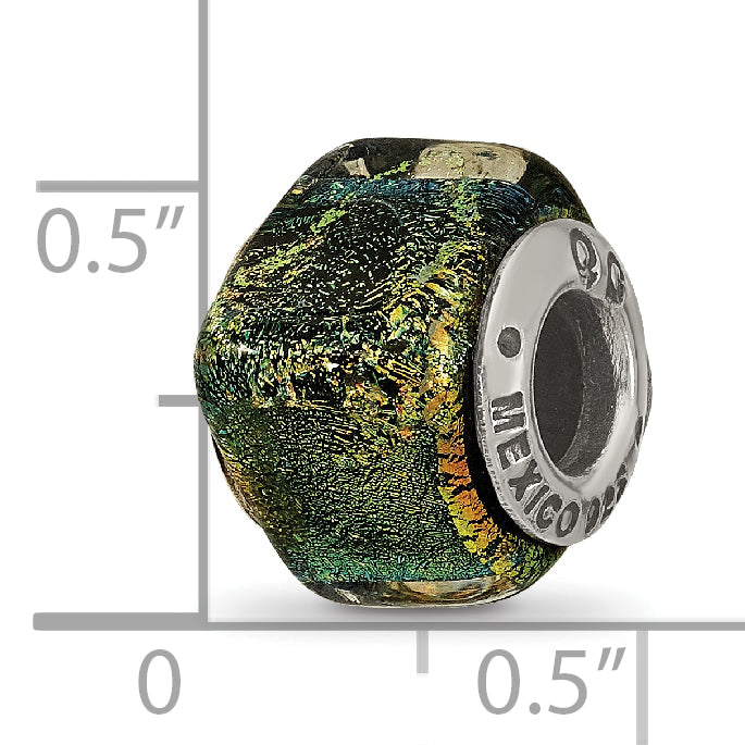 Sterling Silver 925 Yellow Dichroic Glass Bead with Antiqued Finish