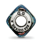 Sterling Silver 925 Antiqued Square Bead with Blue Dichroic Glass for Elegant Jewelry