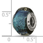 Sterling Silver 925 Antiqued Square Bead with Blue Dichroic Glass for Elegant Jewelry