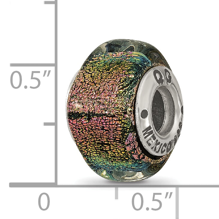 Sterling Silver 925 Purple Dichroic Glass Bead with Antiqued Finish