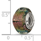 Sterling Silver 925 Purple Dichroic Glass Bead with Antiqued Finish