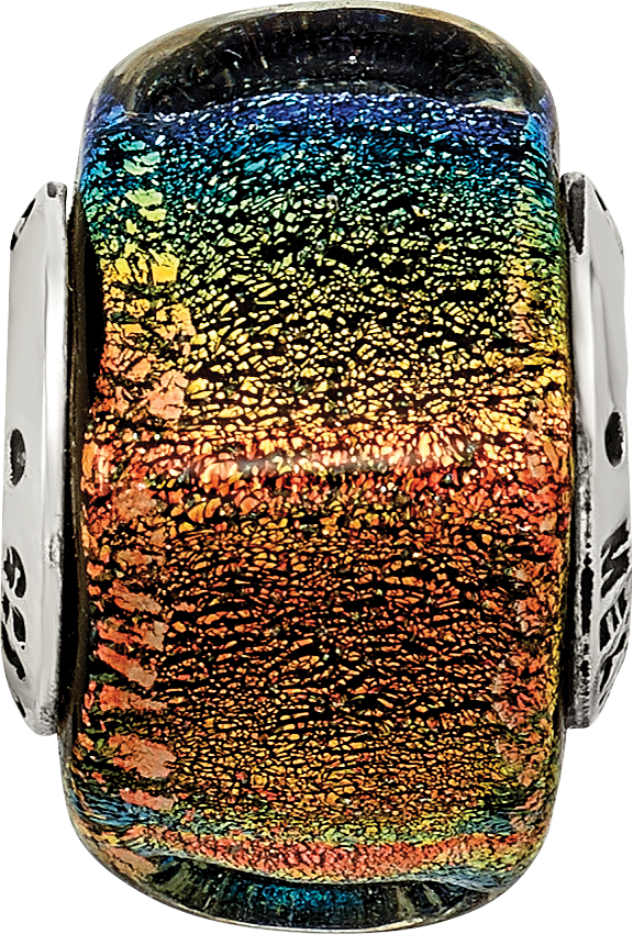 Sterling Silver 925 Square Glass Bead with Rainbow Dichroic Finish