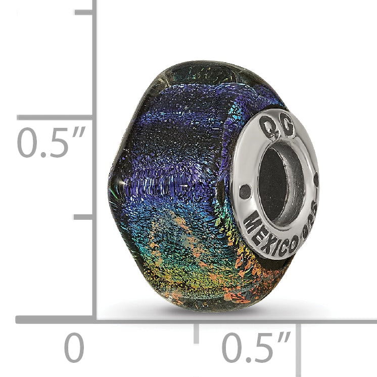 Sterling Silver 925 Square Glass Bead with Rainbow Dichroic Finish