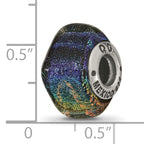 Sterling Silver 925 Square Glass Bead with Rainbow Dichroic Finish