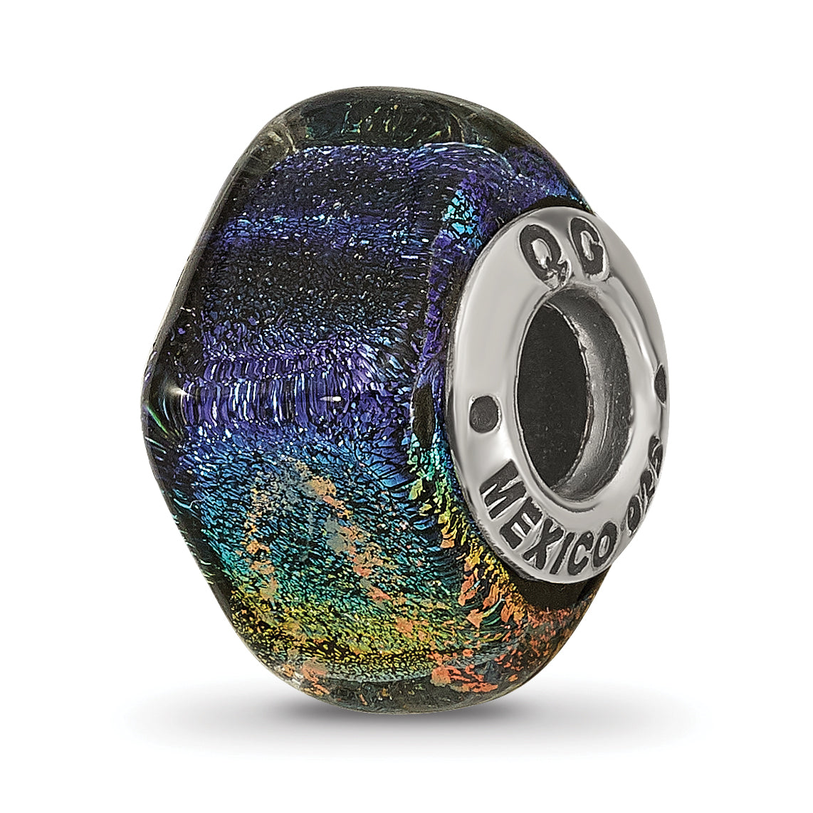Sterling Silver Reflections Rainbow Dichroic Glass Square Bead