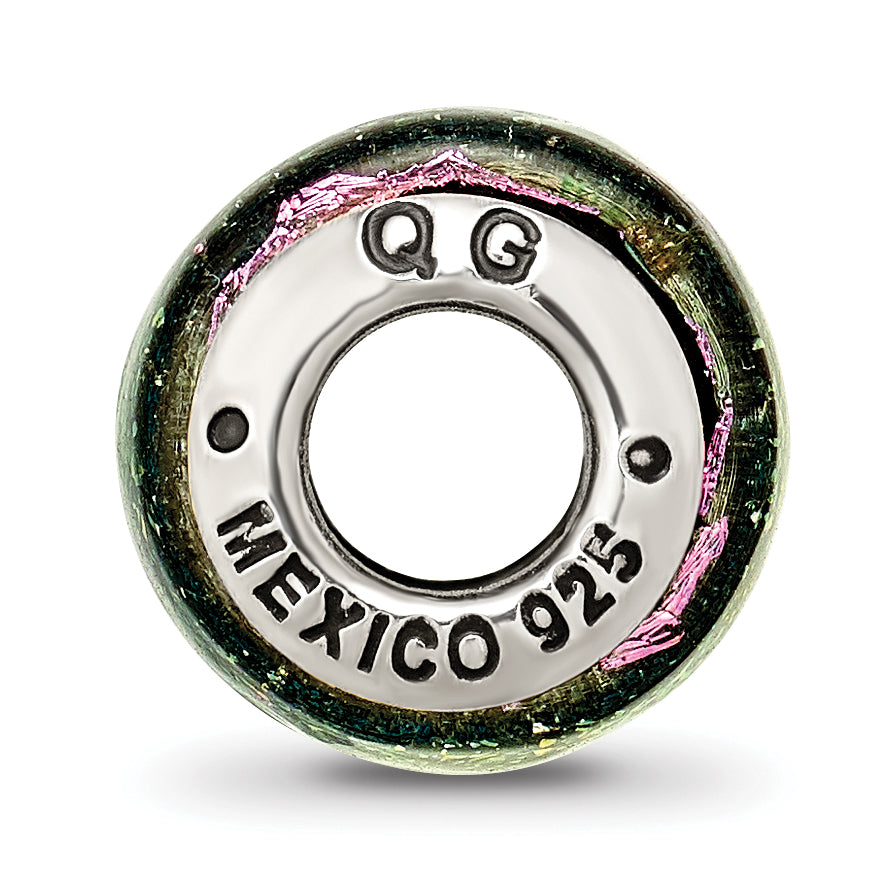 Sterling Silver Purple Dichroic Glass Bead with Antiqued Finish