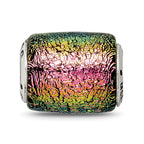 Sterling Silver Purple Dichroic Glass Bead with Antiqued Finish
